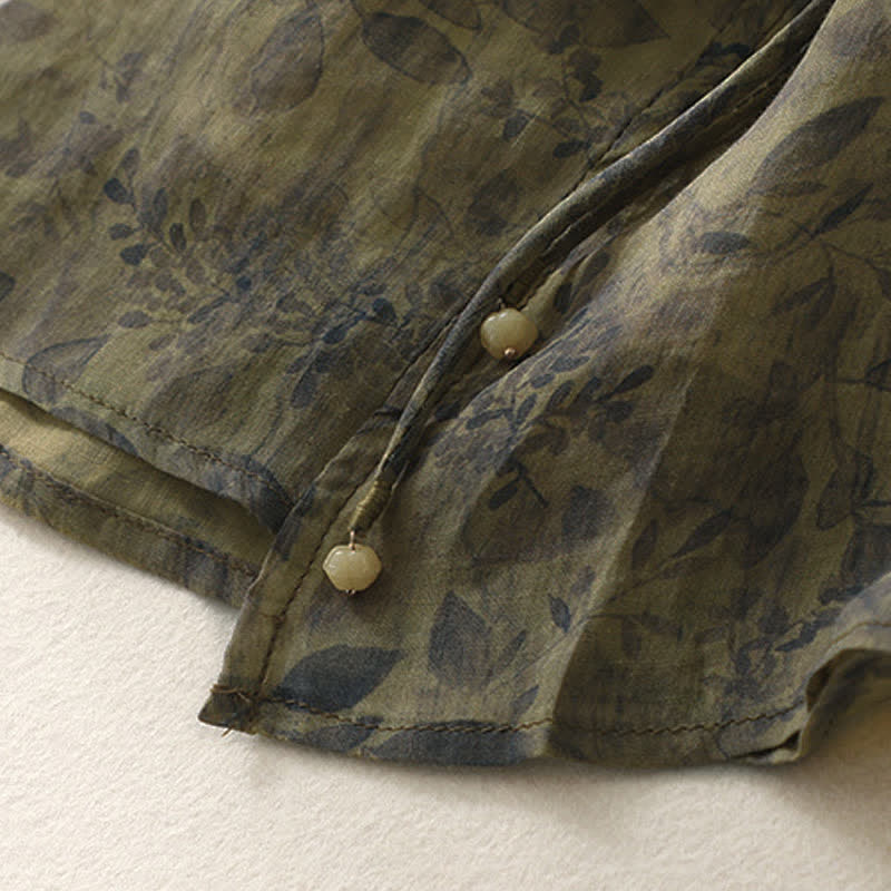 Camisa de lino y algodón para mujer, manga tres cuartos, con diseño bordado de Buddha Stones - image 18