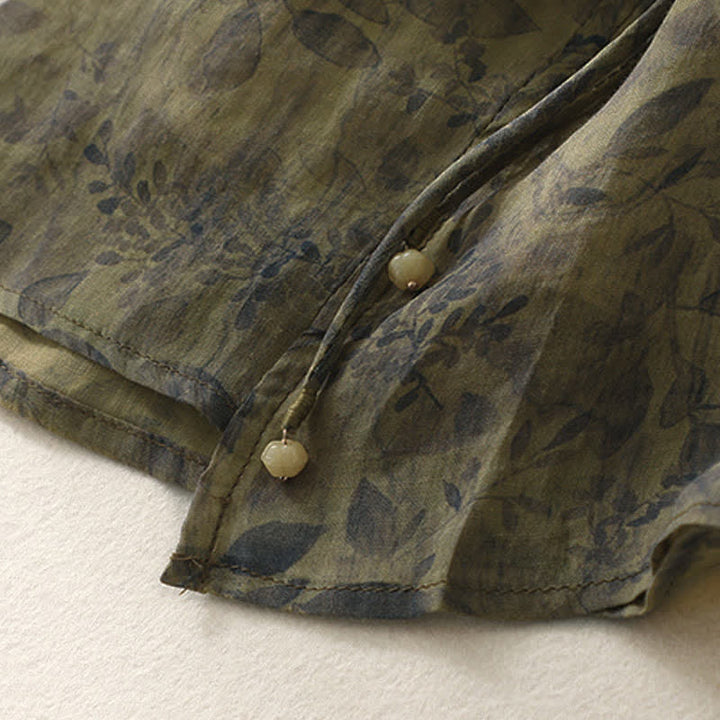 Camisa de lino y algodón para mujer, manga tres cuartos, con diseño bordado de Buddha Stones - image 18