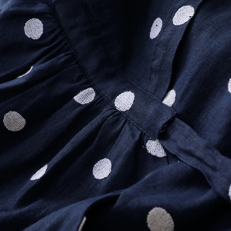 Vestido midi de mujer con estampado de Buddha Stones, lunares, escote en V, cordones y bolsillos. - image 5