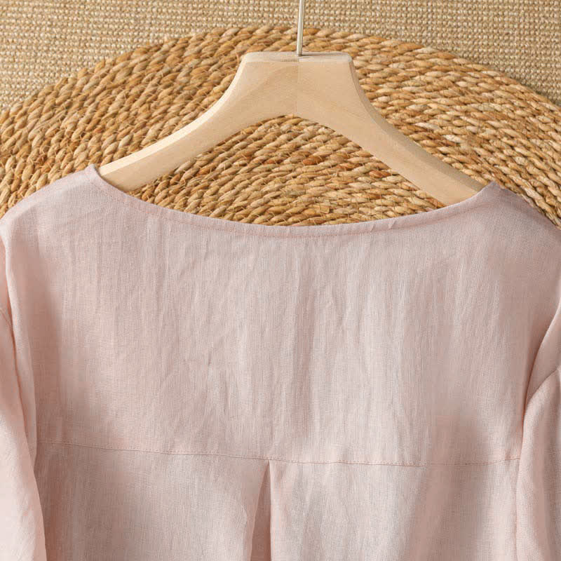 Buddha Stones Camiseta de manga larga para mujer, estilo casual de verano, elegante, con bordado floral blanco y cuello redondo. - image 3
