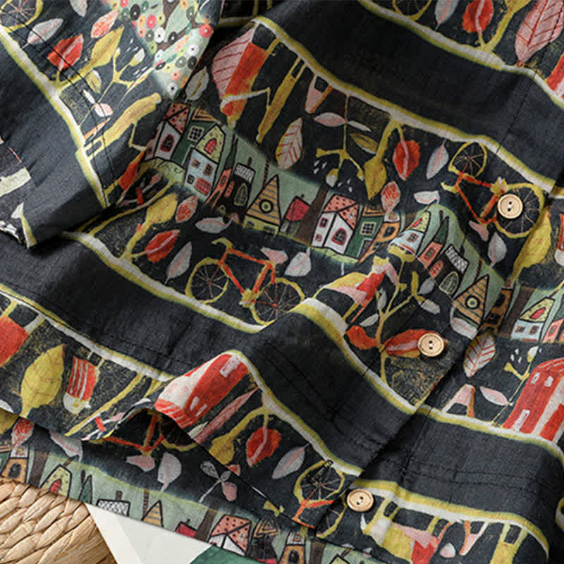 Camisa de mujer de poliéster con cuello en V y diseño de botones, estampada con Buddha Stones y plantas. - image 15