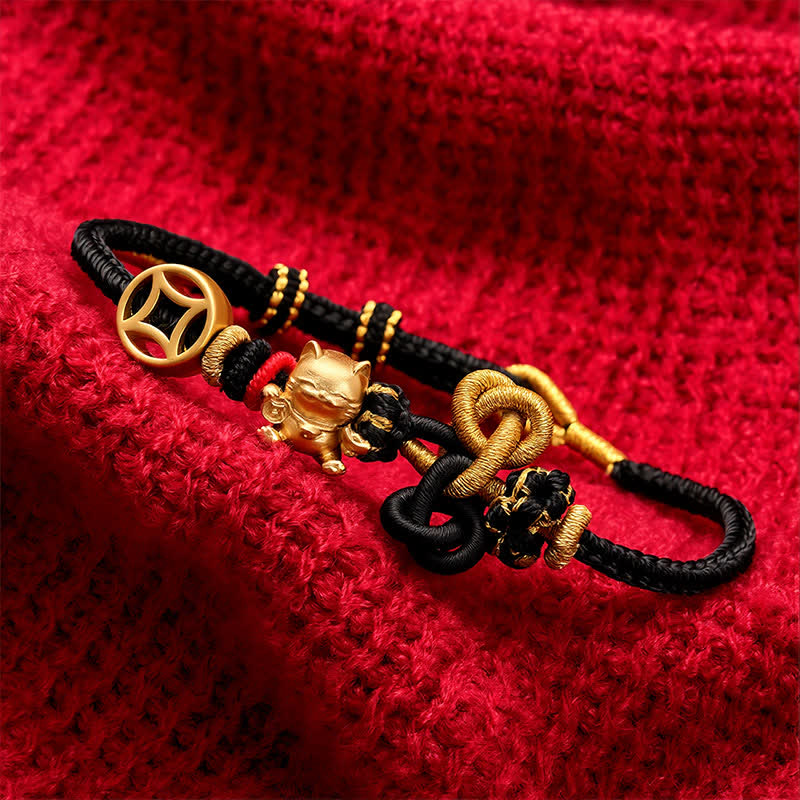 Buddha Stones Pulsera trenzada de protección con hilo rojo y diseño de gato dorado de la suerte - image 16