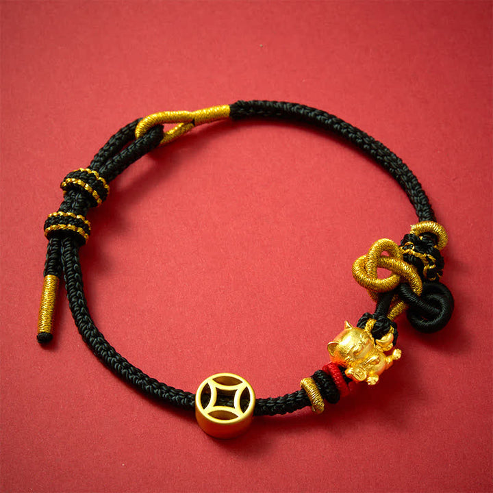 Buddha Stones Pulsera trenzada de protección con hilo rojo y diseño de gato dorado de la suerte - image 15