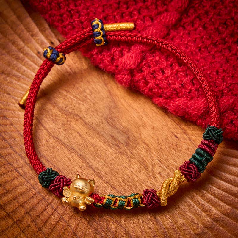 Buddha Stones Pulsera de protección con hilo rojo tejido a mano y diseño de gato de la suerte. - Cuerda roja - image 4