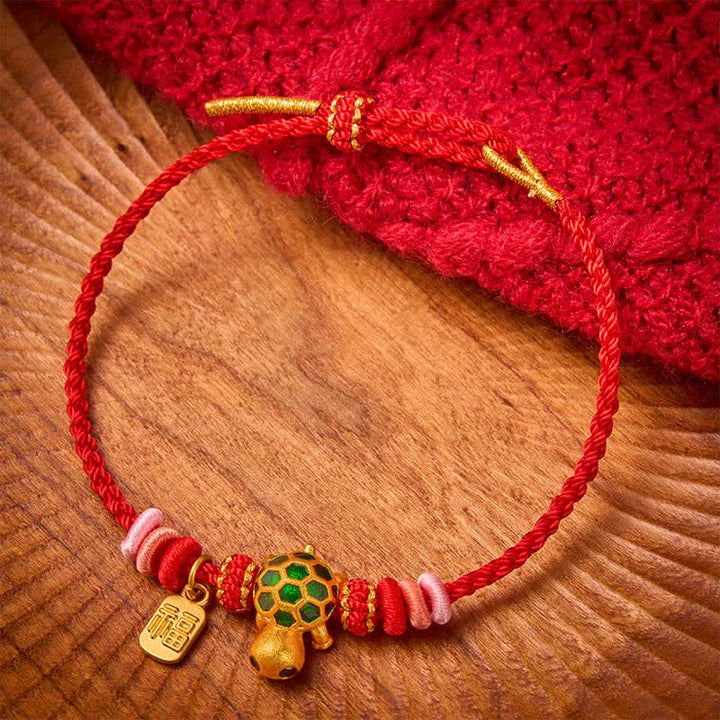 Buddha Stones Pulsera de resistencia tejida a mano con hilo rojo y diseño de tortuga Fu. - image 11