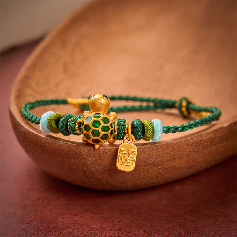 Buddha Stones Pulsera de resistencia tejida a mano con hilo rojo y diseño de tortuga Fu. - image 2