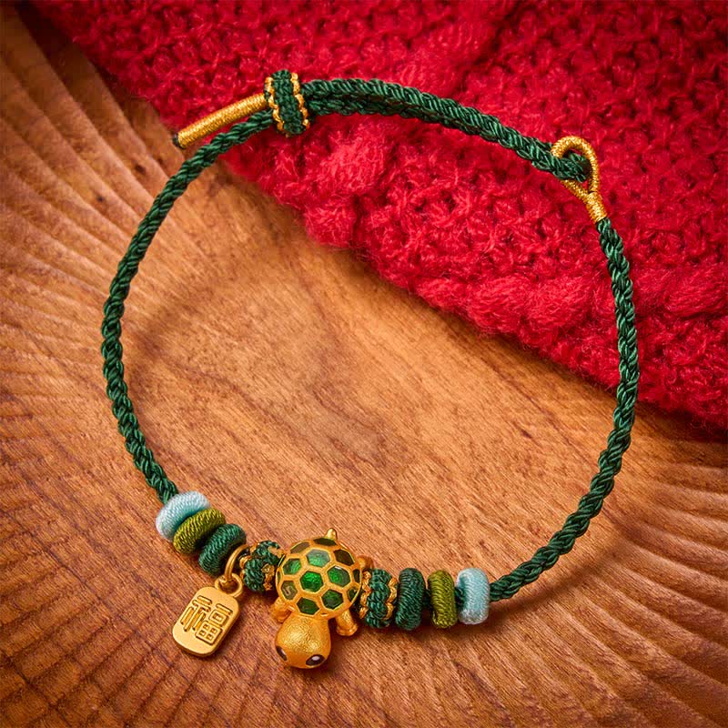 Buddha Stones Pulsera de resistencia tejida a mano con hilo rojo y diseño de tortuga Fu. - image 1