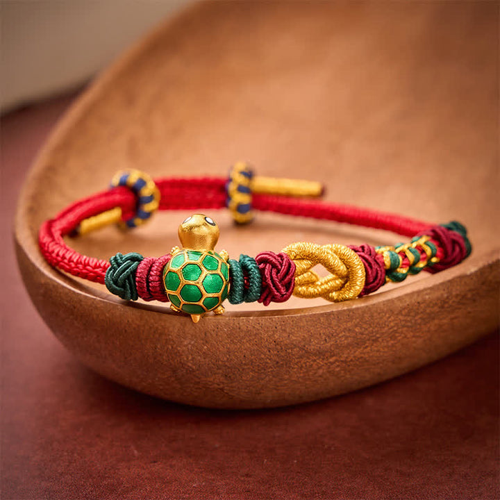 Buddha Stones Pulsera protectora de hilo rojo con diseño de tortuga de cobre tejida a mano - image 2