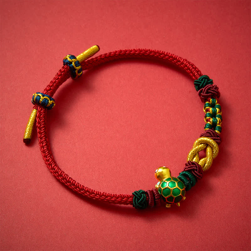 Buddha Stones Pulsera protectora de hilo rojo con diseño de tortuga de cobre tejida a mano - image 1