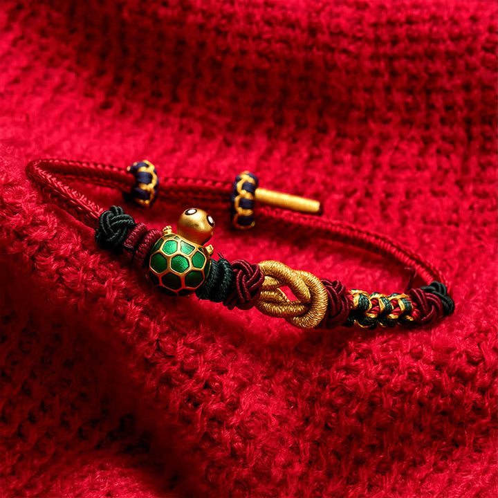 Buddha Stones Pulsera protectora de hilo rojo con diseño de tortuga de cobre tejida a mano - image 3