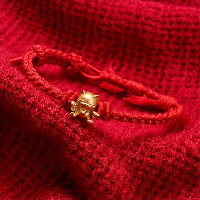Buddha Stones Pulsera de la riqueza con amuleto de gato de la suerte de cobre y cordón rojo - image 10