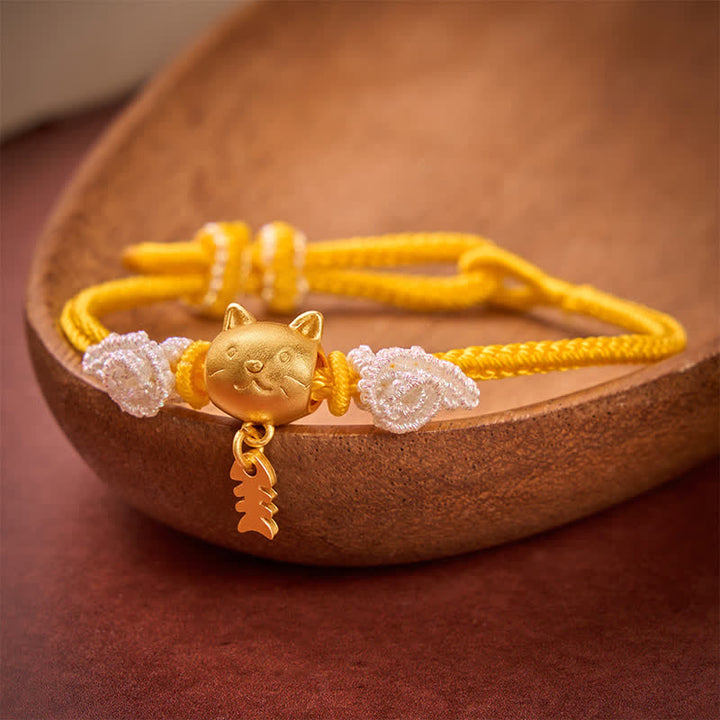 Buddha Stones Pulsera de la riqueza con forma de pez gato de cobre y cuerda amarilla - image 1