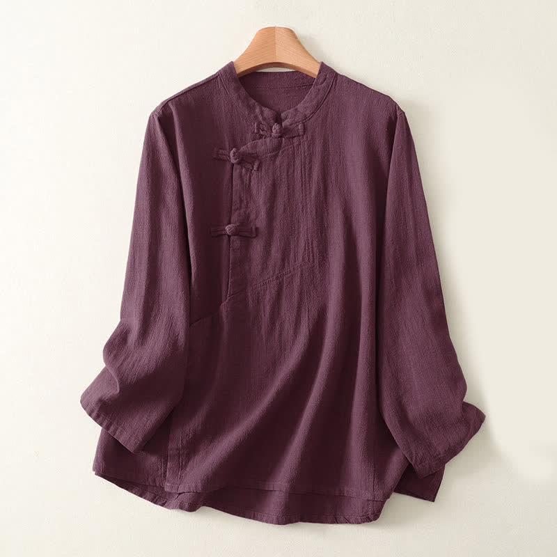 Camisa de manga larga para mujer con estampado de Buddha Stones , estilo casual y con botones de rana. - Púrpura - US8-10，UK/AU12-14，EU40-42 (2XL) - image 1