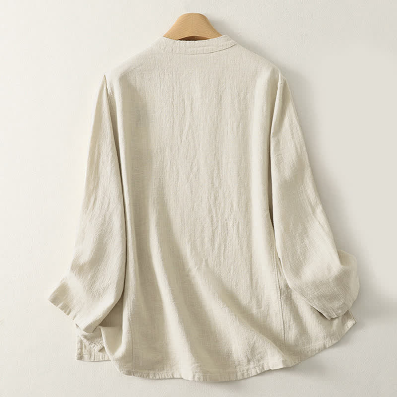 Camisa de manga larga para mujer con estampado de Buddha Stones , estilo casual y con botones de rana. - image 7