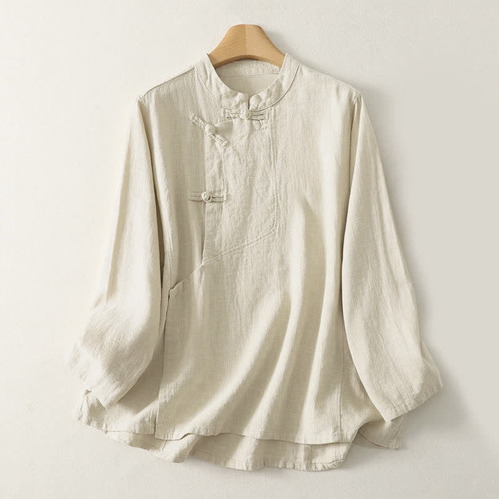 Camisa de manga larga para mujer con estampado de Buddha Stones , estilo casual y con botones de rana. - Beige - US8-10，UK/AU12-14，EU40-42 (2XL) - image 6
