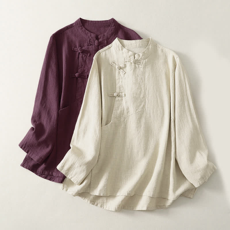 Camisa de manga larga para mujer con estampado de Buddha Stones , estilo casual y con botones de rana. - image 0