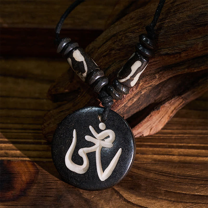 Buddha Stones Collar con colgante redondo tibetano OM de cuentas de hueso - image 4