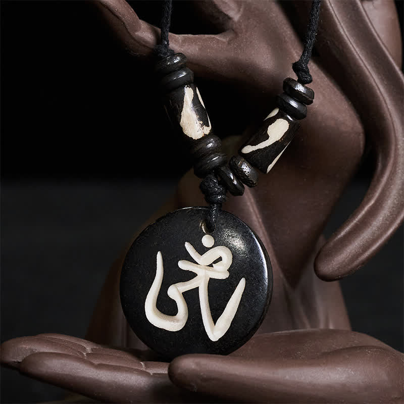 Buddha Stones Collar con colgante redondo tibetano OM de cuentas de hueso - image 3