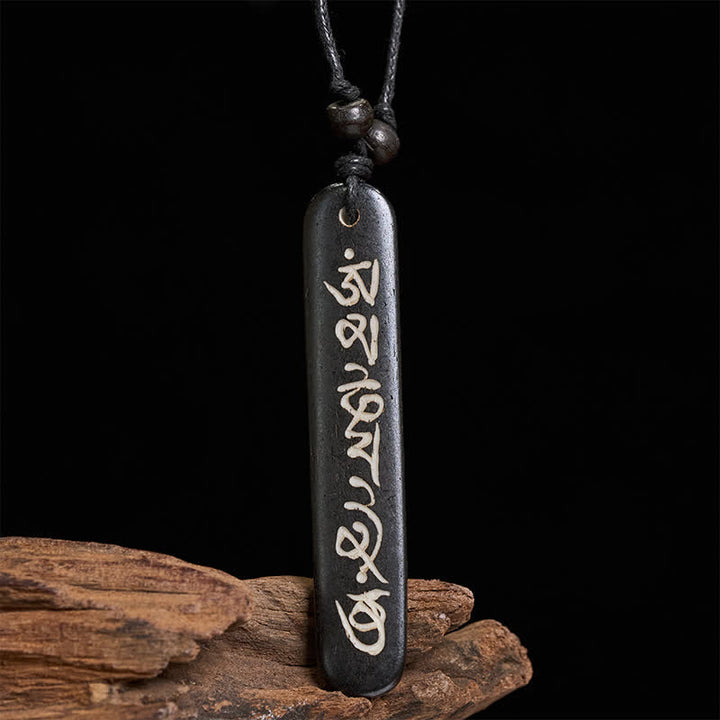 Buddha Stones Collar con colgante de la paz Om Mani Padme Hum de cuentas de hueso talladas a mano - image 4