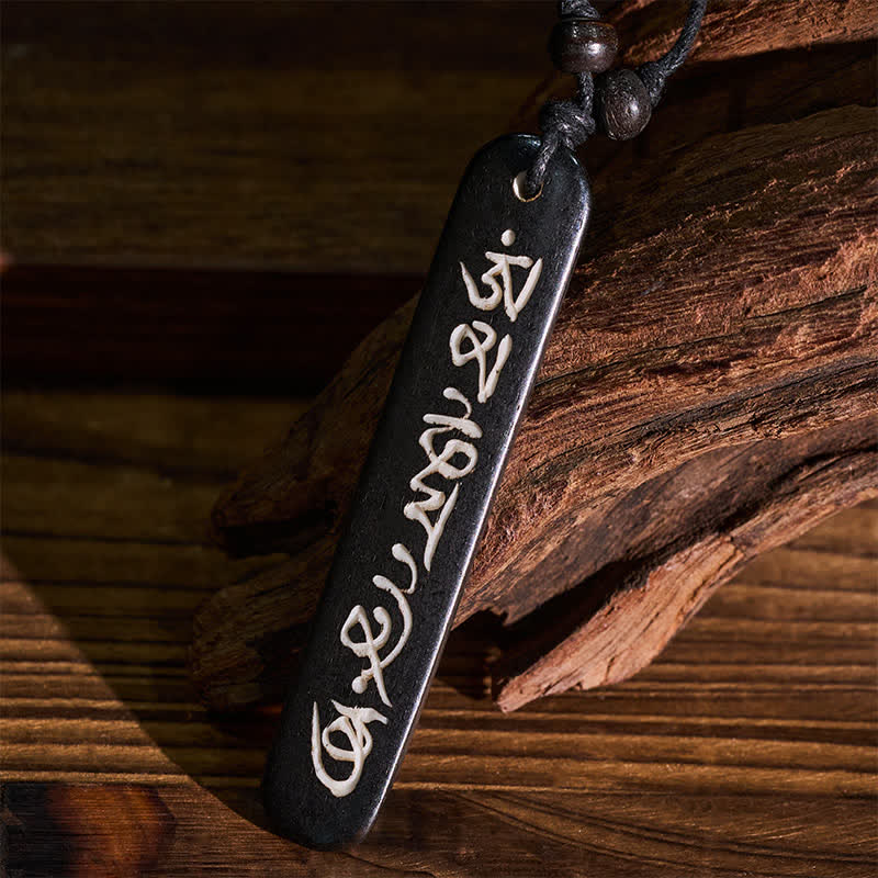 Buddha Stones Collar con colgante de la paz Om Mani Padme Hum de cuentas de hueso talladas a mano - image 3