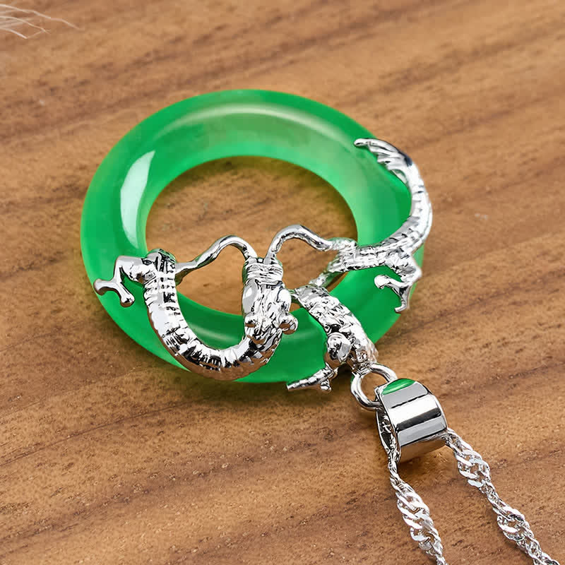 Buddha Stones Collar con colgante redondo de dragón de jade para protección - image 11