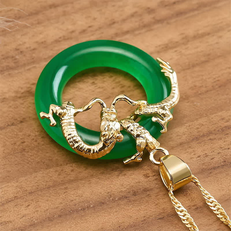 Buddha Stones Collar con colgante redondo de dragón de jade para protección - image 4