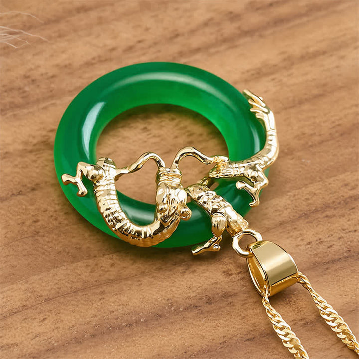 Buddha Stones Collar con colgante redondo de dragón de jade para protección - image 4