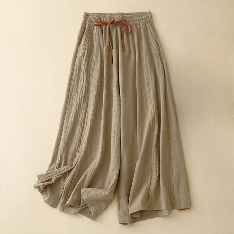 Pantalones anchos para mujer con diseño sencillo, cordón ajustable y bolsillos, estampado Buddha Stones. - Vara de oro oscura - US8-10，UK/AU12-14，EU40-42 (2XL) - image 0