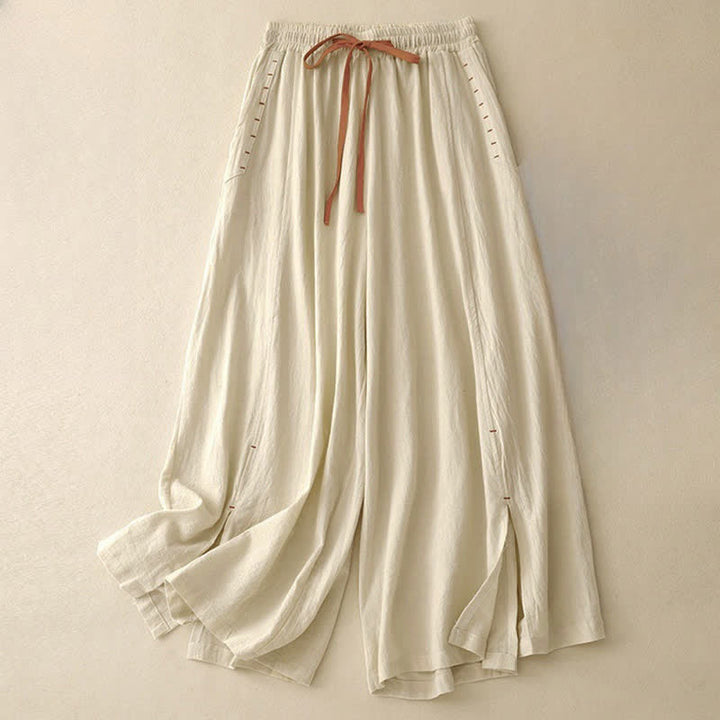 Pantalones anchos para mujer con diseño sencillo, cordón ajustable y bolsillos, estampado Buddha Stones. - Beige - US8-10，UK/AU12-14，EU40-42 (2XL) - image 5