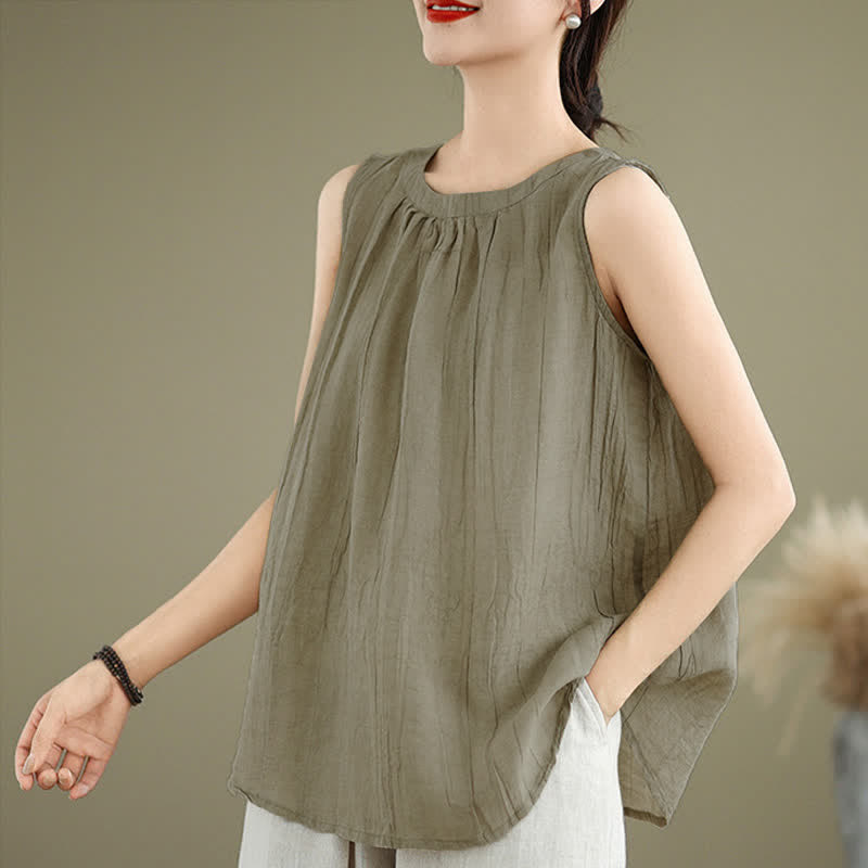 Chaleco sin mangas de cuello redondo para mujer con estampado de Buddha Stones y diseño sencillo para el verano. - image 2