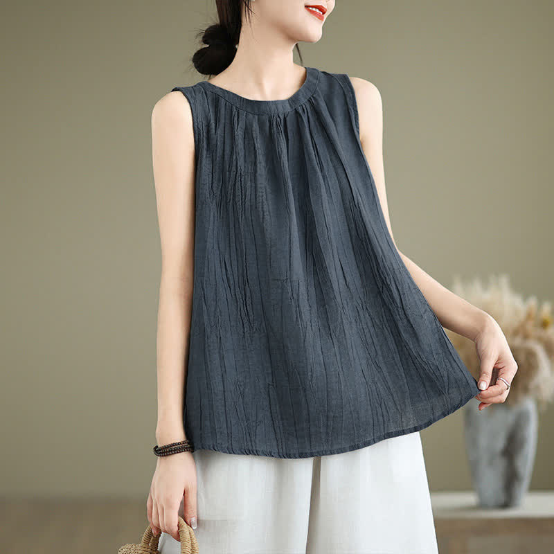 Chaleco sin mangas de cuello redondo para mujer con estampado de Buddha Stones y diseño sencillo para el verano. - Azul acero - US8-10，UK/AU12-14，EU40-42 (2XL) - image 15