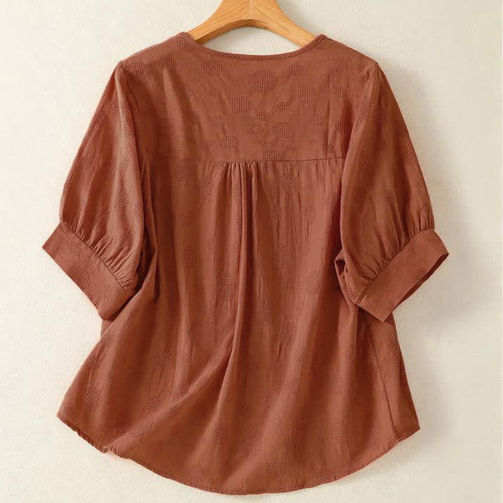 Camiseta de manga corta holgada para mujer con diseño de Buddha Stones y cuello redondo liso. - image 8