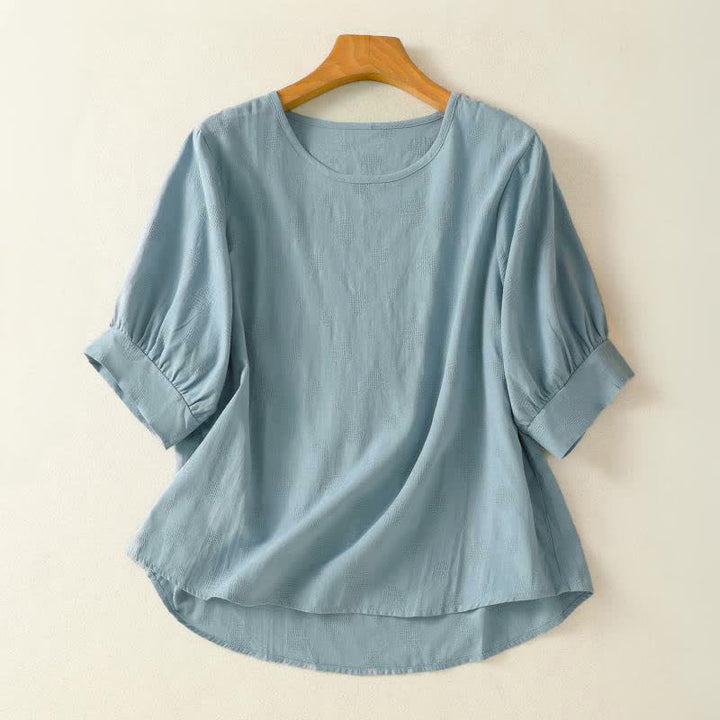 Camiseta de manga corta holgada para mujer con diseño de Buddha Stones y cuello redondo liso. - Azul claro - US8-10，UK/AU12-14，EU40-42 (2XL) - image 0