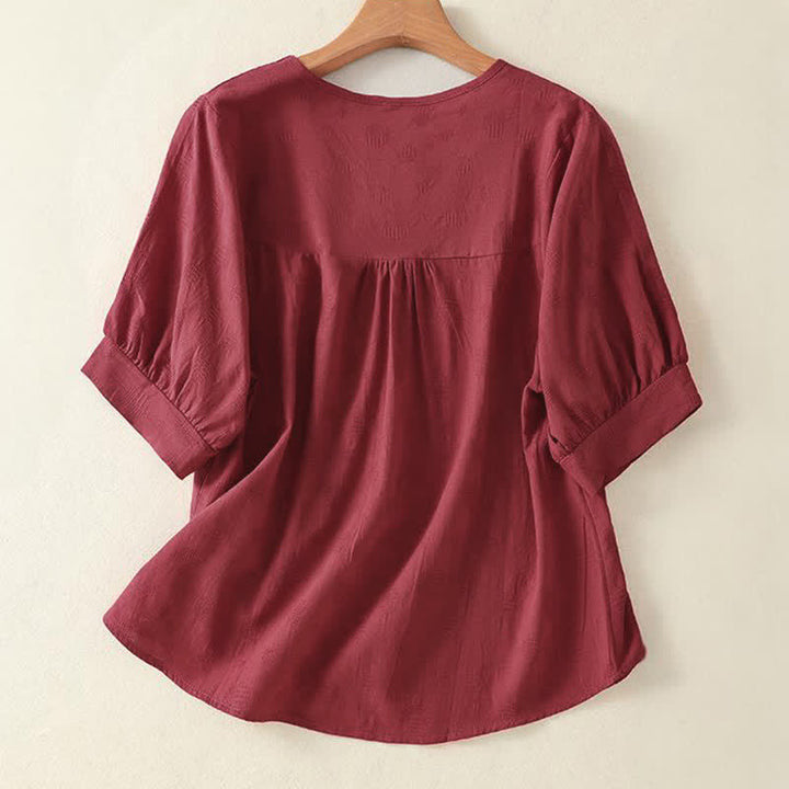 Camiseta de manga corta holgada para mujer con diseño de Buddha Stones y cuello redondo liso. - image 13