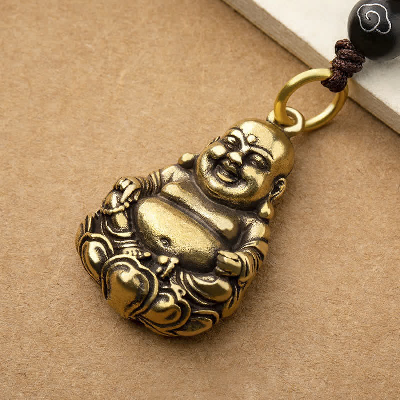 Buddha Stones Llaveros trenzados de latón con diseño de Buda sonriente para atraer la buena suerte y conectar con la tierra. - image 3