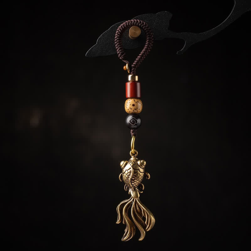 Buddha Stones Amuleto de pez koi de latón para llaveros de la riqueza - Llaveros con forma de pez koi (Tamaño del colgante: 33*22*0,8 mm) - image 0