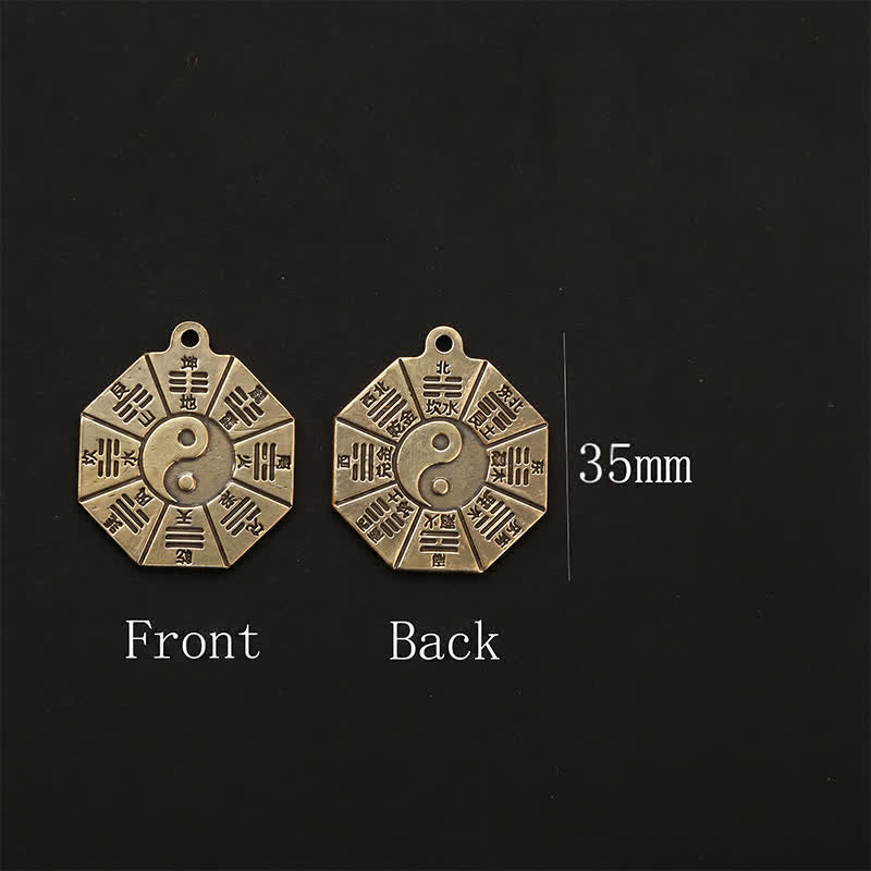 Buddha Stones Llaveros de protección Yin Yang con colgante de latón antiguo Bagua Pi Xiu de cinco monedas de emperador - image 14