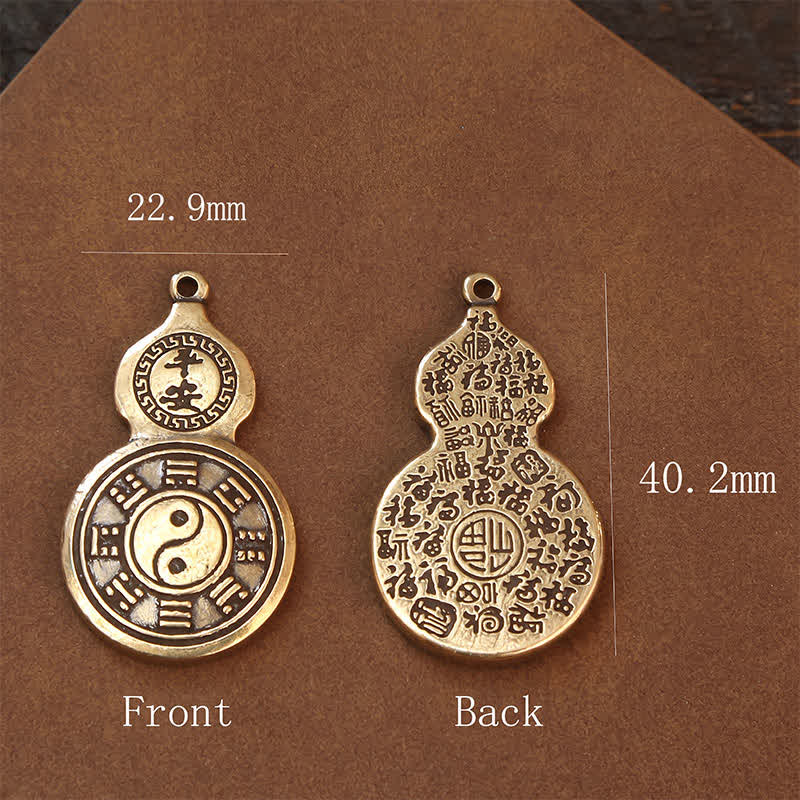 Buddha Stones Llavero amuleto de protección con colgante de calabaza Bagua Pi Xiu de latón con cinco monedas de emperador - image 16