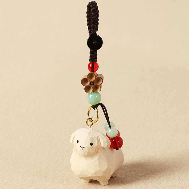 Buddha Stones Llaveros tallados a mano con forma de cordero de madera de tilo, Om Mani Padme Hum Plum Bossom - image 1