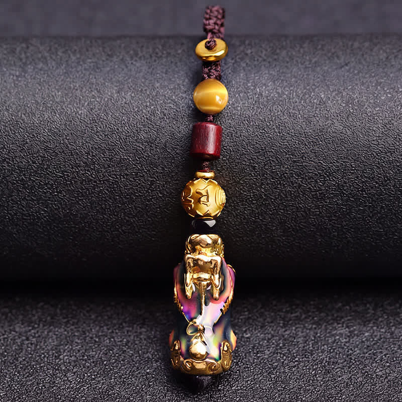 Buddha Stones Llaveros para coche de cuerda trenzada Pi Xiu de latón que cambian de color - image 3