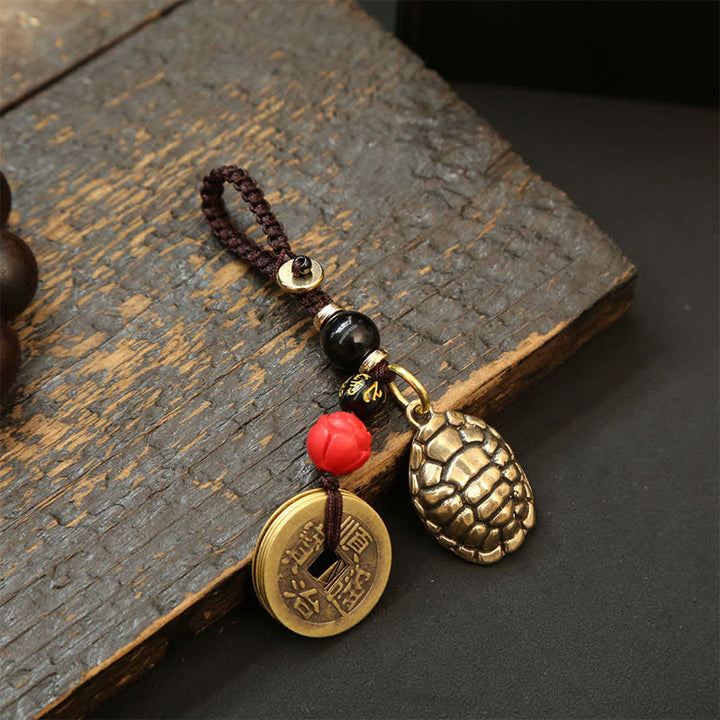 Buddha Stones Llaveros de protección con forma de tortuga de latón, Pi Xiu y monedas de los cinco emperadores. - Monedas del Emperador de la Tortuga Cinco - image 16