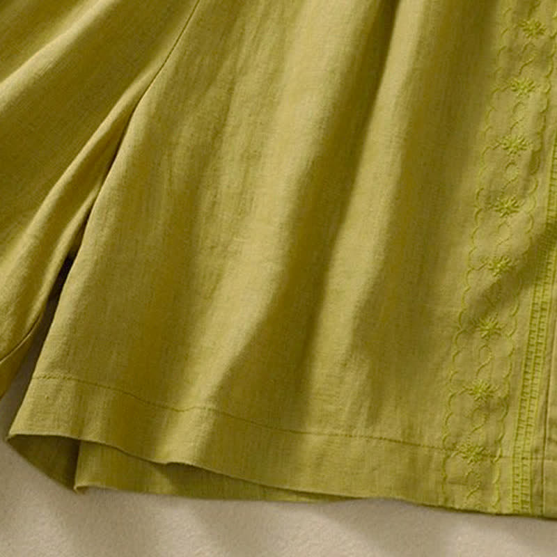 Pantalones cortos de mujer con cordón ajustable, estampado floral y bordado de Buddha Stones, con bolsillos. - image 19