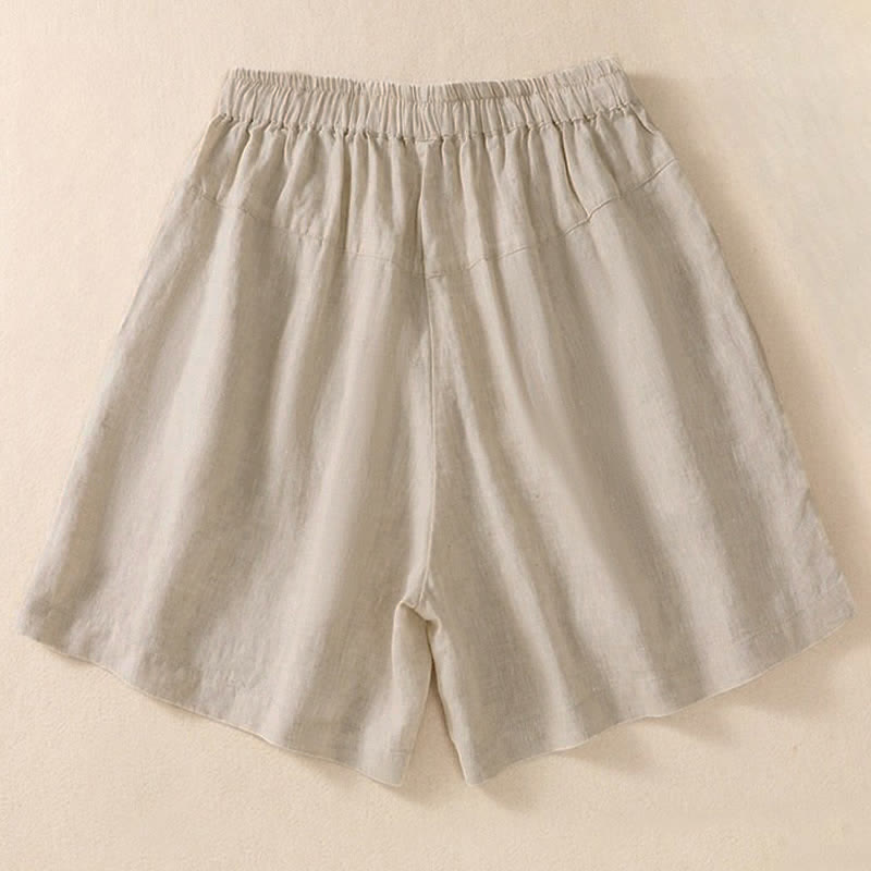 Pantalones cortos de mujer con cordón ajustable, estampado floral y bordado de Buddha Stones, con bolsillos. - image 10