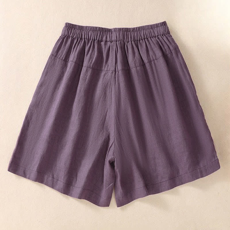 Pantalones cortos de mujer con cordón ajustable, estampado floral y bordado de Buddha Stones, con bolsillos. - image 1