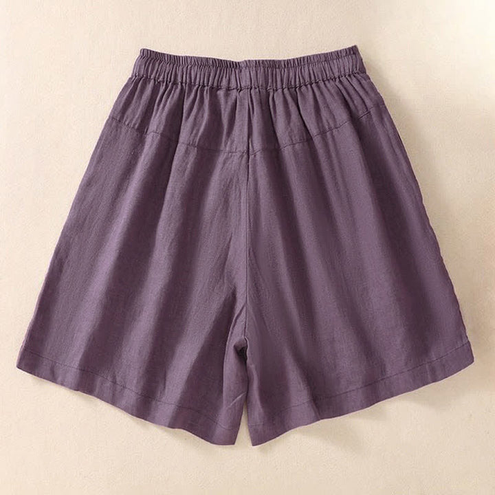 Pantalones cortos de mujer con cordón ajustable, estampado floral y bordado de Buddha Stones, con bolsillos. - image 1