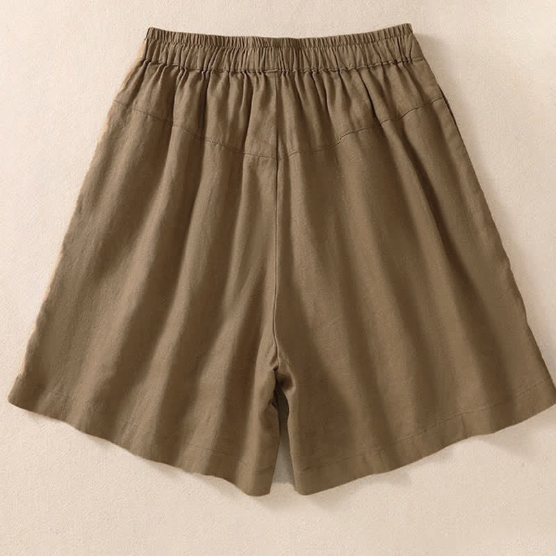 Pantalones cortos de mujer con cordón ajustable, estampado floral y bordado de Buddha Stones, con bolsillos. - image 7