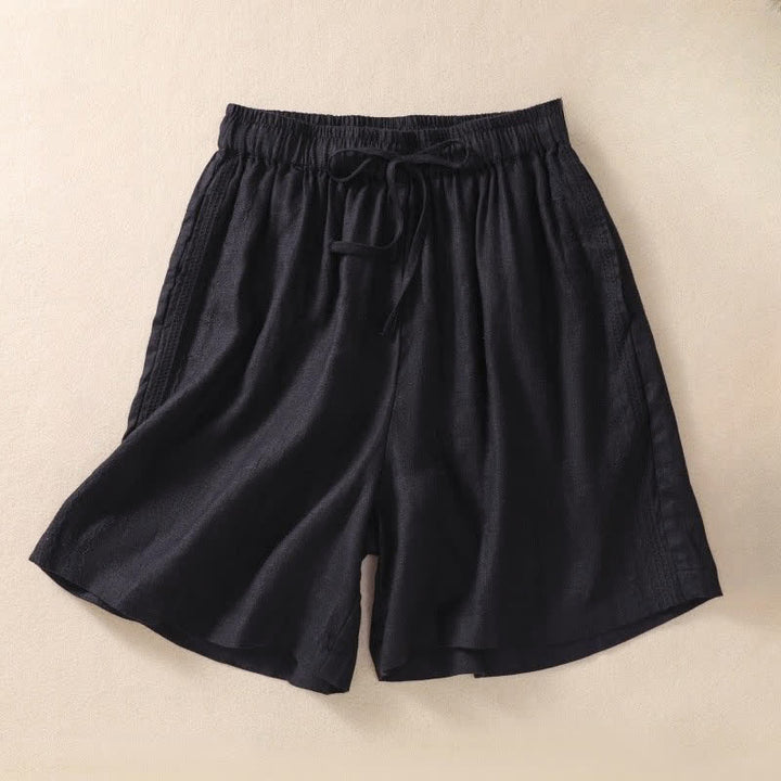 Pantalones cortos de mujer con cordón ajustable, estampado floral y bordado de Buddha Stones, con bolsillos. - Negro - US8-10，UK/AU12-14，EU40-42 (2XL) - image 3