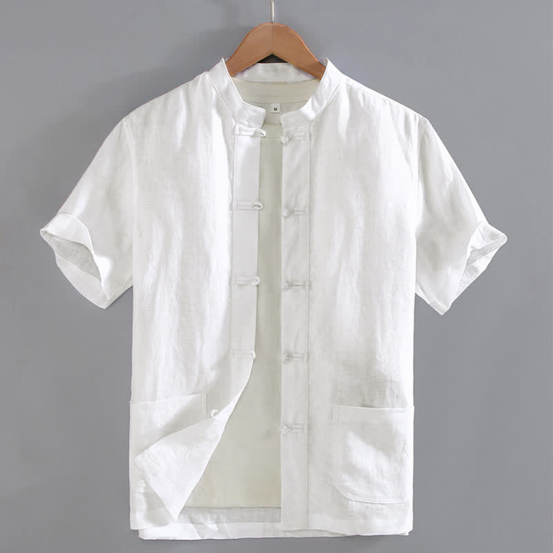 Camisa de hombre estilo Tang vintage lisa con estampado de Buddha Stones y botones de rana, con bolsillos. - Blanco - US/UK/AU46, EU56 (5XL) - image 10