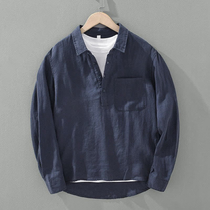 Buddha Stones Camisas de manga larga para hombre, estilo casual de verano, minimalistas, lisas, con bolsillo de parche. - Azul medianoche - US/UK/AU44, EU54 (4XL) - image 0