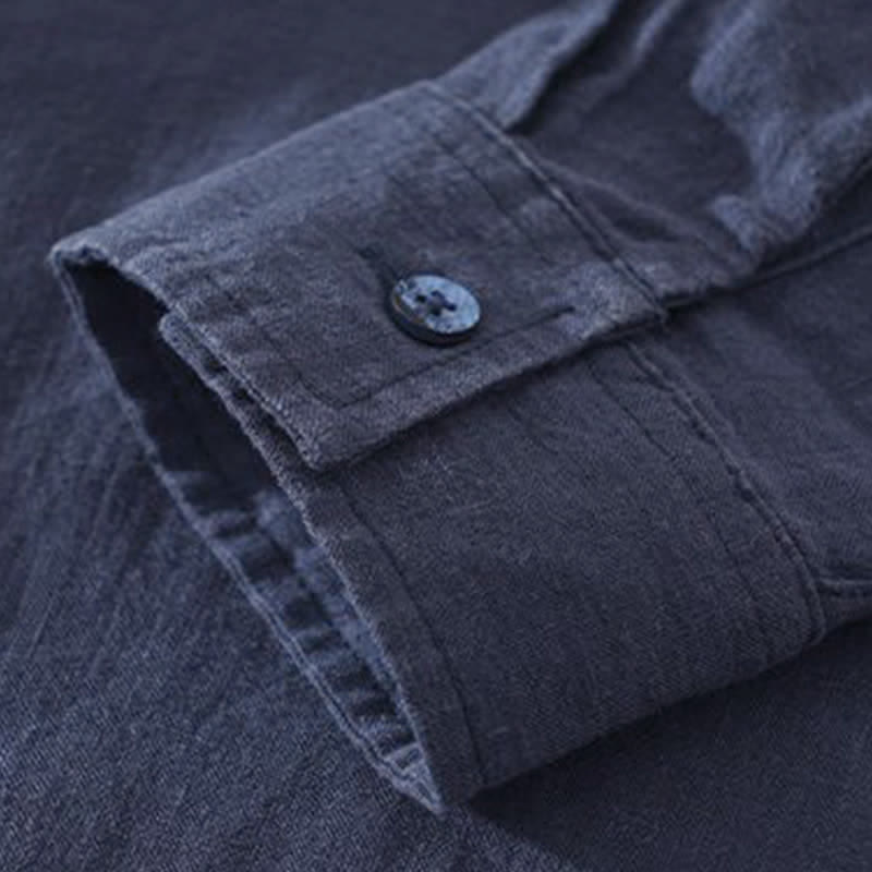 Buddha Stones Camisas de manga larga para hombre, estilo casual de verano, minimalistas, lisas, con bolsillo de parche. - image 4